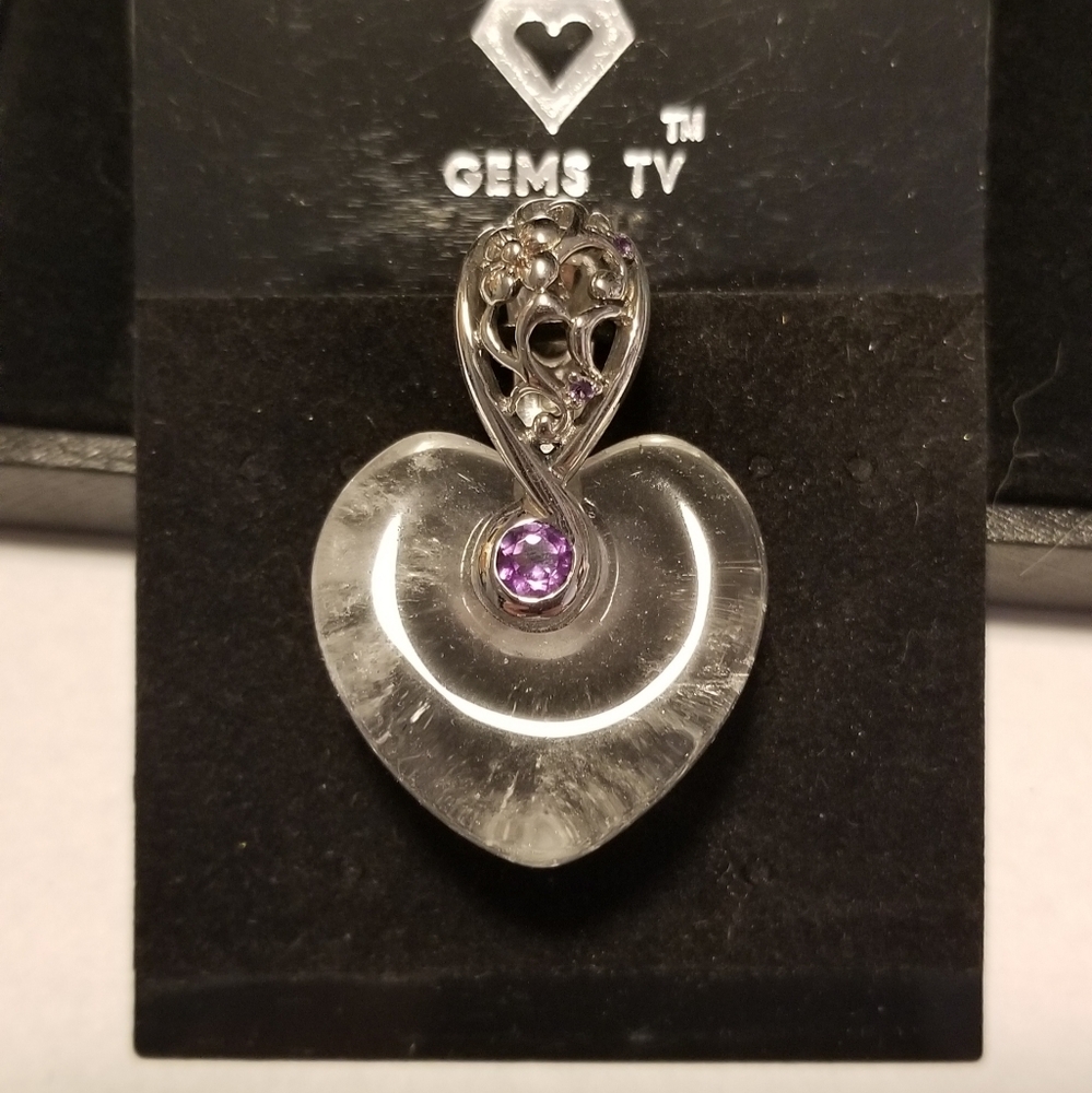 Sterling Silver Clear Quartz & Amethyst Heart Pendant